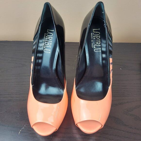 LORIBLU Made in Italy Sz 39 (US 8.5) Patent Leather Platform Pumps Salmon Black - Picture 6 of 12
